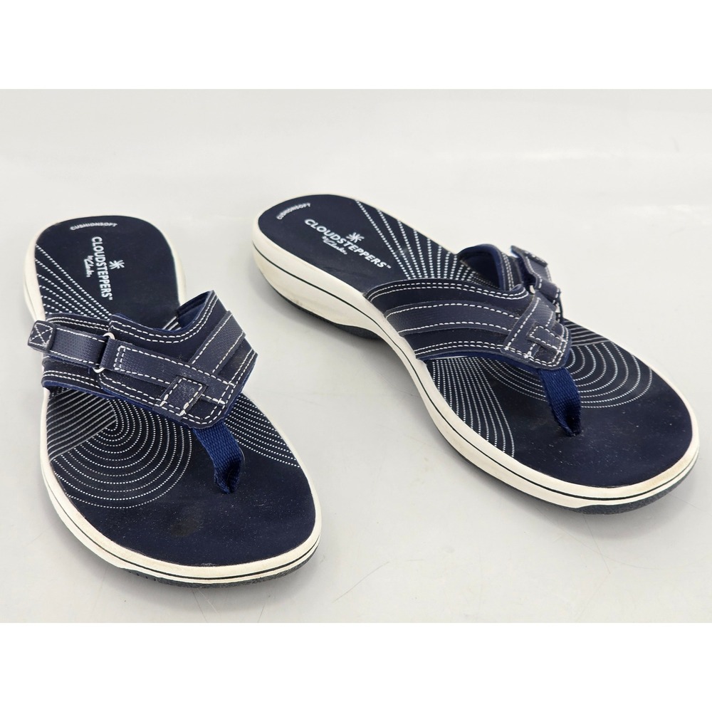 Clarks Cloudsteppers Brinkley Jazz Sandals Womens 9 Navy Blue Flip Flops - EXC